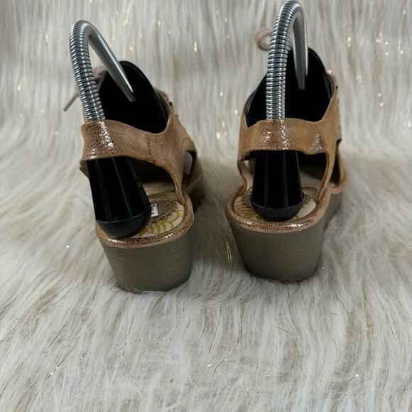 Fly London Ylfa Lace Up Wedge Heel Platform Sandals Metallic Gold EU 36 US 5.5-6 - Picture 5 of 7